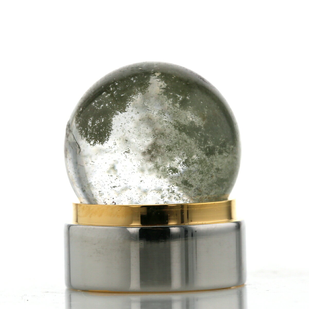 【10%OFF】最高級（5A） グリーンファントムクォーツ 丸玉・スフィア　（台座付き） 18.5mm玉 No.2 [ ..