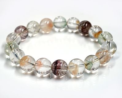 マルチカラーピラミッドファントム ブレスレット 12mm玉 No.18 （鑑別書付） [ 画像現物・一点物 ] パワーストーン 天然石 FORESTBLUE フォレストブルー【5380】