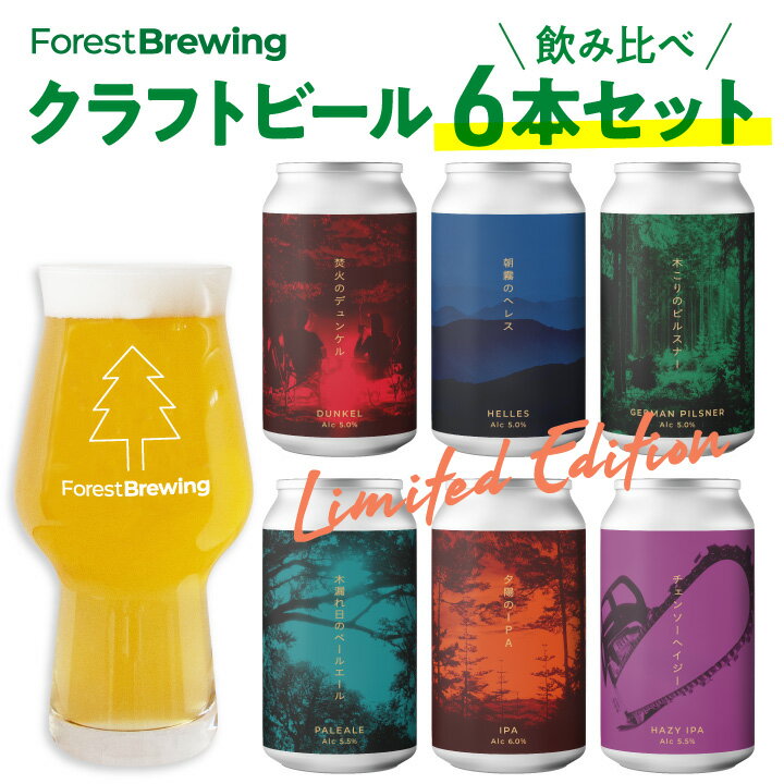 フォレストブルーイングのクラフトビール 北蔵王から贈る、クラフトビール6種飲み比べ6本セット 2023年に誕生した宮城県川崎町「ForestBrewing」6種6缶の飲み比べセットです。 北蔵王の森林と清流を思わせる、個性的なクラフトビールをお楽しみください。 名称 クラフトビール6種飲み比べ6本セット 商品説明 下記、商品のご説明に記載 内容量 330ml×6缶 賞味期限 製造から6ヶ月 原材料 麦芽・ホップ 保存方法 品質保持のため、必ず冷蔵庫での保管をお願いいたします。 製造者 ハイパーグラフィック株式会社宮城県仙台市青葉区北目町4-3 製造所 ForestBrewing醸造所宮城県柴田郡川崎町川内字北川原山238-60 配送方法 チルド便（クール便） ご注意 本製品は無濾過のため沈殿物がある場合がございますが、品質に問題ございません。開封後はお早めにお飲みください。 商品のご説明 木こりのピルスナー 草原のような爽やかなホップの香りが特徴。口当たりがなめらかで心地良い苦み。 ■ジャーマンピルスナー／Alc 5.0％ ■原材料:麦芽・ホップ 朝霧のヘレス 麦芽本来の甘味、ホップの柔らかなアロマ。きめ細かな泡、余韻のある旨味。 ■ヘレス／Alc 5.0％ ■原材料:麦芽・ホップ 焚火のデュンケル 芳ばしいロースト麦芽由来の味わい。甘みを感じさせる香りと、バランスの良い苦味。 ■デュンケル／Alc 5.0％ ■原材料:麦芽・ホップ 木漏れ日のペールエール 柑橘系と軽い酸味を思わせる穏やかなアロマ。すっきりとしつつも甘みのある柔らかな飲み口。 ■ペールエール／Alc 5.5％ ■原材料:麦芽・ホップ 夕陽のIPA 夕陽を思わせる赤銅色の液体と、深みのある苦味、程良い酸味、柑橘系のアロマ。 ■インディアペールエール（IPA）／Alc 6.0％ ■原材料:麦芽・ホップ チェンソーヘイジー トロピカルフルーツやシトラス系の香り。口当たりがなめらかで心地良い苦み。 ■ヘイジーIPA／Alc 5.5〜6％ ■原材料:麦芽・ホップ 「醸造所直送」安心・安全なクラフトビールをお届け！ 【明細書・領収書について】 当店は「明細書」「領収書」の封入をしておりません。「領収書」をご希望のお客様は商品発送後に購入履歴の注文詳細からお客様ご自身で印刷くださいませ。 【様々なギフトにオススメです】 ●季節のプレゼントに お年賀 正月 成人の日 節分 旧正月 新春 新年 クリスマス バレンタインデー ホワイトデー ひな祭り 春分の日 卒業 卒園 お花見 春休み 入学 就職 入社 新生活 新年度 ゴールデンウィーク こどもの日 母の日 父の日 成人の日 成人式 七夕 お中元 暑中見舞 夏休み 残暑見舞い お盆 帰省 年越し 年末年始 敬老の日 勤労感謝の日 シルバーウィーク 孫の日 運動会 学園祭 ブライダル ハロウィン 七五三 お歳暮 クリスマス 大晦日 冬休み 寒中見舞い 忘年会 新年会 歓迎会 送別会 結婚式 結婚記念日 ●贈り物、贈答品、内祝いに 御年賀（お年賀） 寒中御見舞（寒中お見舞い） 御中元（お中元） 暑中御見舞（暑中お見舞い） 残暑御見舞（残暑お見舞い） 御歳暮（お歳暮） 御年賀（お年賀） お礼（御礼） お祝い 内祝（内祝い） 出産祝い（出産御祝） 結婚祝い（結婚御祝） 退職祝い（退職御祝） 出産内祝い 新築御祝（新築祝い） 開店御祝（開店祝い） 改築御祝（改築祝い） 祝御栄転（栄転祝い） 祝御昇進（昇進祝い） 謝礼 粗品 陣中見舞い（陣中御見舞 陣中お見舞い） ●このような方へ 男性 女性 父親（お父さん） 母親（お母さん） 友人 祖父（おじいちゃん） 祖母（おばあちゃん） 義父 義母 親戚 家族 成人 彼氏 彼女 恋人 友達 妻 夫 知人 20代 30代 40代 50代 60代 70代 ●日頃の感謝の気持ち、手土産に 御祝 御礼 御挨拶 粗品 お使い物 贈答品 ギフトセット お土産 手土産 贈りもの 進物 お返し ギフト（gift） プチギフト（present） プレゼント 誕生日 誕生日プレゼント ●その他、様々なシーンで ゴルフコンペ 結婚式 2次会 イベント 賞品 景品 宴会 ビールギフト 超宴 ホームパーティー 晩酌 夕食 宅飲み（宅のみ） 家飲み パーティー オンライン飲み会 リモート飲み 飲み会 女子会 ディナー バーベキュー BBQ ご褒美 キャンプ お花見 贅沢 テイスティング まとめ買い お買い得 トライアル 大容量 おしゃれ（お洒落）ビール かわいい（可愛い）ビール