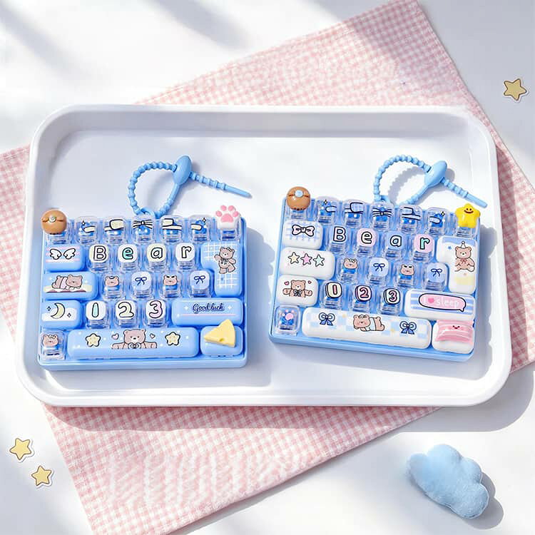 ミニキーボード 26キー おやすみくま かわいい 本格打鍵感 バッグチャーム 指先遊び クリックトイ フィジェットキーボード カートゥーン ASMR リアルな押し心地 ストレス発散 26キー キーリング 携帯便利 癒やしおもちゃ 子供 大人 ギフト forestgreen8888-10011957 Forestgreenshop サンプル画像3
