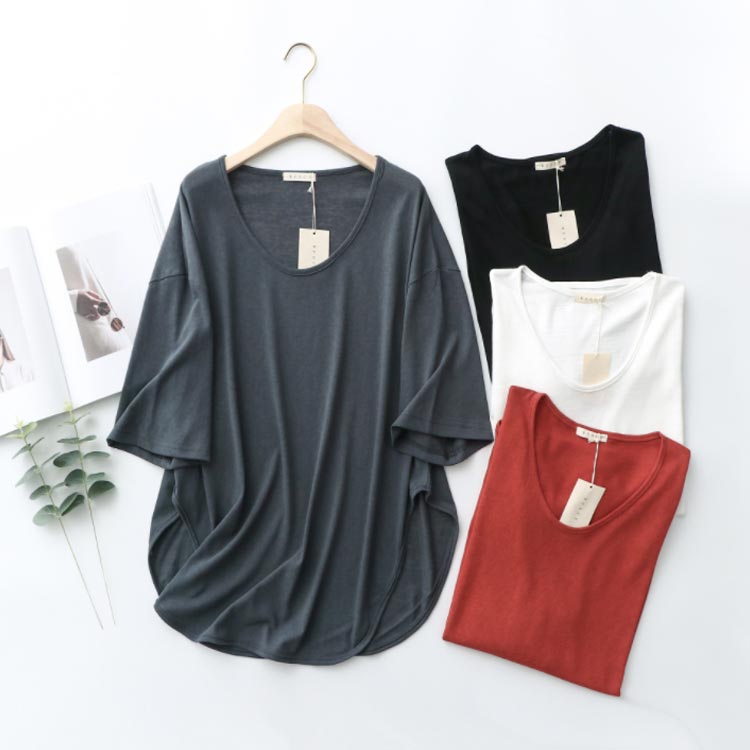サマー レディース 半袖 麻 リネン 夏 トップス 5分袖 Tシャツ 春 夏 ロング丈 吸...