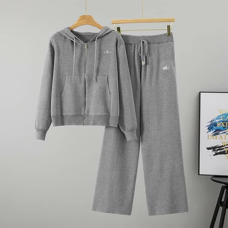 ジャージ セットアップ レディース ニットセットアップ フード付き ジップアップ ワイドパンツ ロングパンツ 春 秋 冬 大人 きれいめ カジュアル スポーツウェア