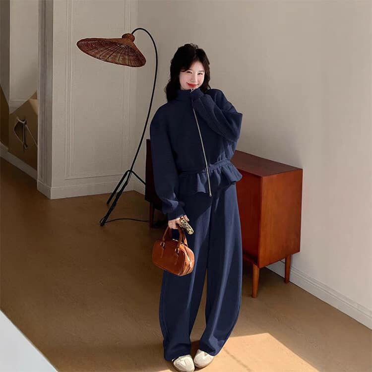 レディース セットアップ ペプラム ジャケット ジップアップ ワイドパンツ スウェット 上下セット ワイドパンツ ロングパンツ 春 秋 冬 大人　かわいい おしゃれ M L XL 2XL