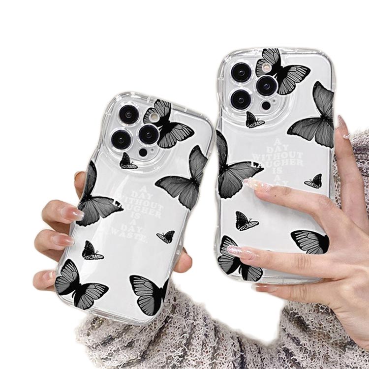 乐天商城 - iPhone15 ケース iPhone15Pro ケース iPhone14 ケース iPhone15 ケース iPhone14 pro promax iPhone13 韓国 おしゃれ 可愛い かわいい ケース 蝶 チョウ 耐衝撃 ウエーブ クリアケース なみなみ うねうね 透明 送料無料