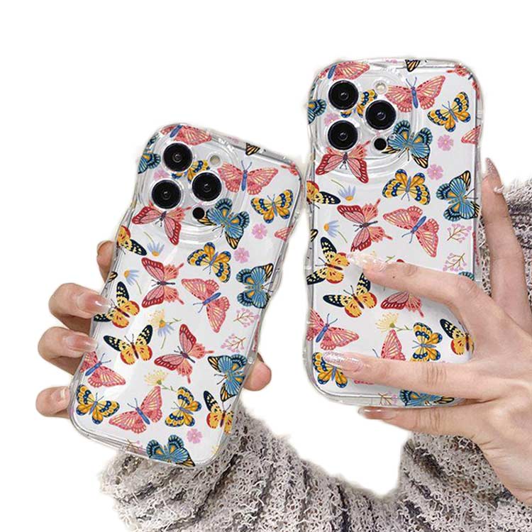 乐天商城 - iPhone15 ケース iPhone15Pro ケース iPhone14 ケース iPhone15 ケース iPhone14 pro promax iPhone13 韓国 おしゃれ 可愛い かわいい ケース 蝶 チョウ 耐衝撃 ウエーブ クリアケース なみなみ うねうね 透明 送料無料