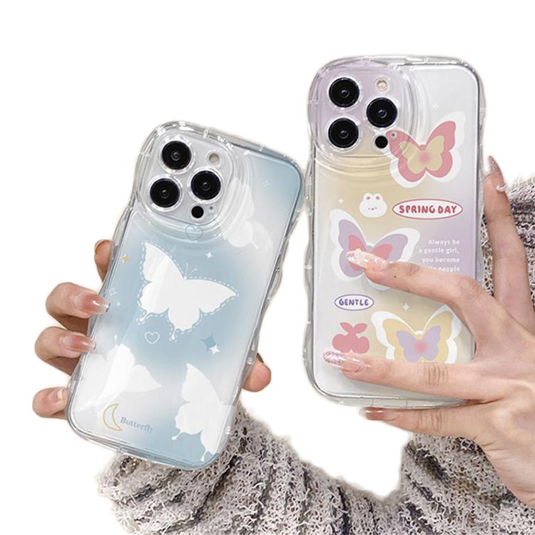 乐天商城 - iPhone15 ケース iPhone15Pro ケース iPhone14 ケース iPhone15 ケース iPhone14 pro promax iPhone13 韓国 おしゃれ 可愛い かわいい ケース 蝶 チョウ 耐衝撃 ウエーブ クリアケース なみなみ うねうね 透明 送料無料