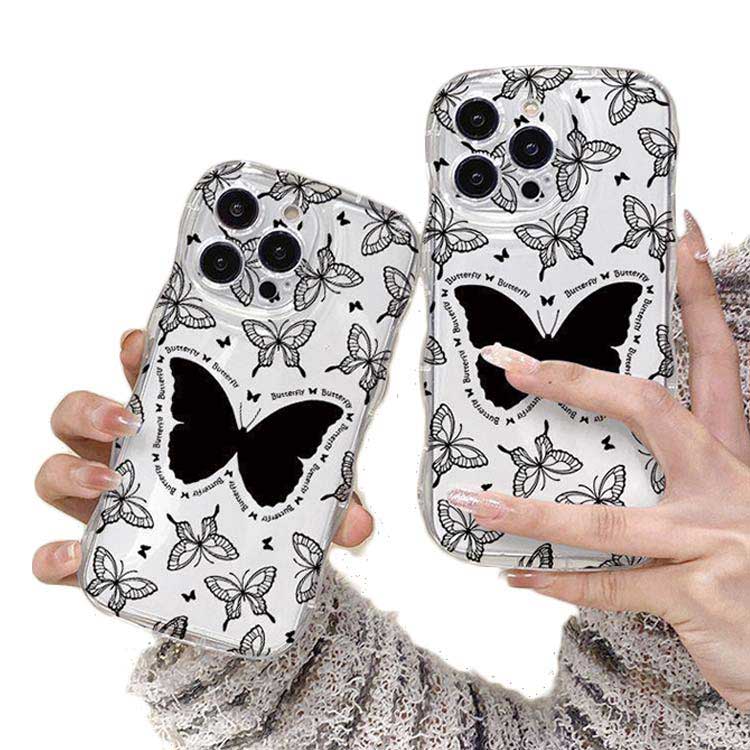 乐天商城 - iPhone15 ケース iPhone15Pro ケース iPhone14 ケース iPhone15 ケース iPhone14 pro promax iPhone13 韓国 おしゃれ 可愛い かわいい ケース 蝶 チョウ 耐衝撃 ウエーブ クリアケース なみなみ うねうね 透明 送料無料