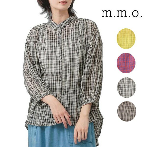 Rakuten - m.m.o 先染めワッシャーシャツチュニック　前ボタン開き　袖口ゴム　レディース 30代 40代 50代 clf8322m