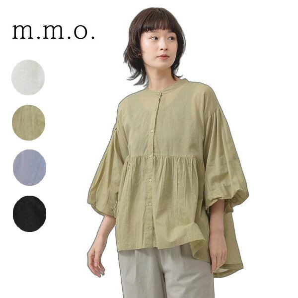 Rakuten - m.m.o 袖バルーンブラウス　7分袖　バンドカラー　前後ギャザー入り　レディース 30代 40代 50代 clf8332m