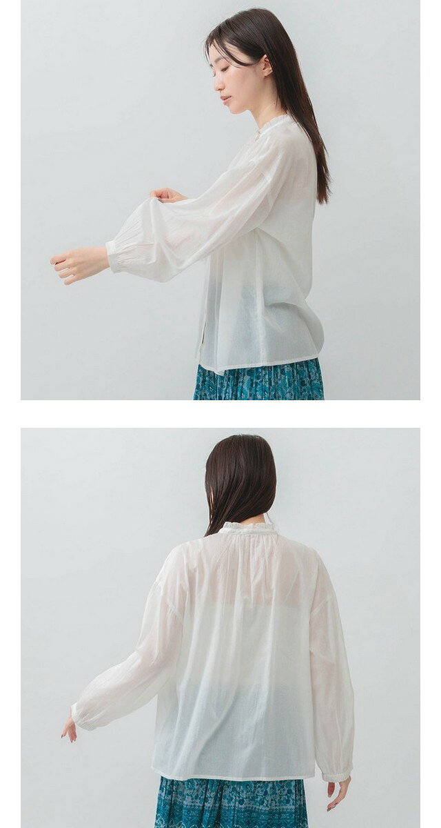 m.m.o 綿ボイルフリルネックブラウス ゆったり 体型カバー 大人可愛い ナチュラル 綿 コットン 40代 50代 60代 ミセス シニア 大人 長袖 clf8316m forestshop-10006616 ウェア&雑貨ショップ Forest サンプル画像3
