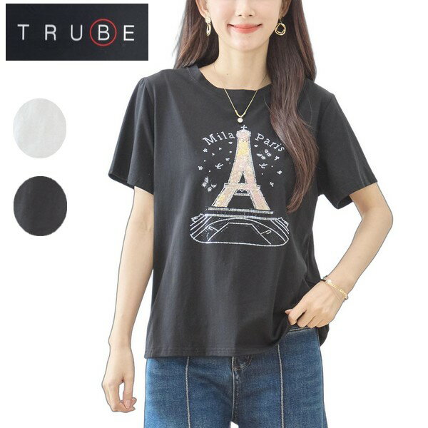 Rakuten - trube フローラルエッフェル塔プリントTシャツ　半袖　丸首　レディース　服 n12-1092m