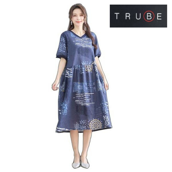 trube Vネックコットンプリントワンピース　半袖　レディース　服 n82-529m