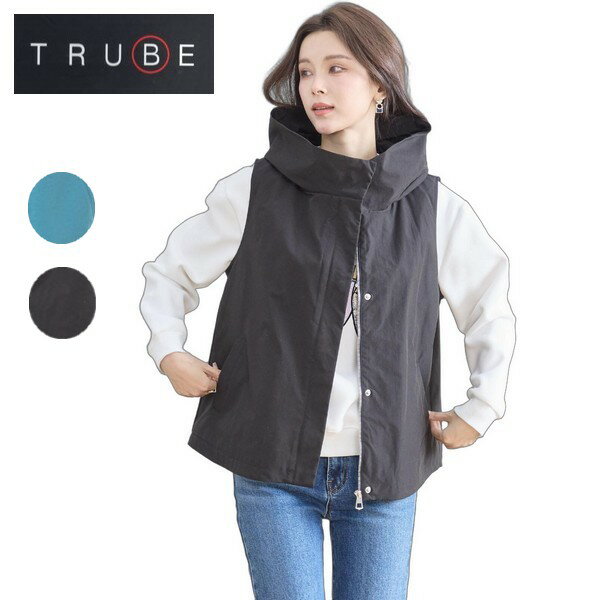 Rakuten - trube フーデットスタンドカラーベスト　前ファスナー開き　フード　ポケット付き　レディース 服 c03-185bm