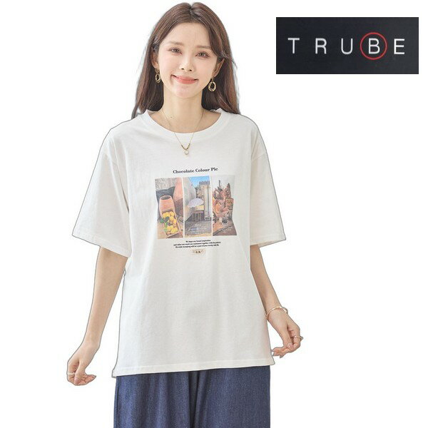 trube シティコラージュプリントTシャツ　半袖　丸首　大きいサイズ　レディース　服 n12-1215m