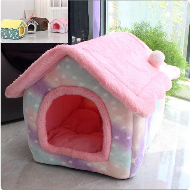 猫用ペットハウス 折りたたみ 室内用 犬小屋 三角屋根 ペットベッド クッション 柔らかい 可愛い ふわ..