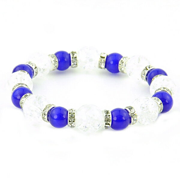 【メール便対応】パワーストーン ブレスレット 10mm、12mm玉 クラック水晶 ブルーストーン 平型ロンデ..