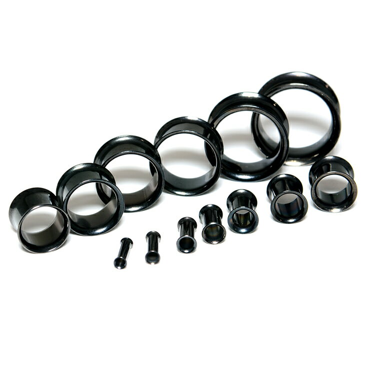 【メール便対応】ボディピアス ダブルフレア ブラック 0G(8mm) サージカルステンレス316L製(医療用) スタイリッシュ BLACK チューブ 筒状 アイレット 耳 イヤーロブ 0ゲージ┃