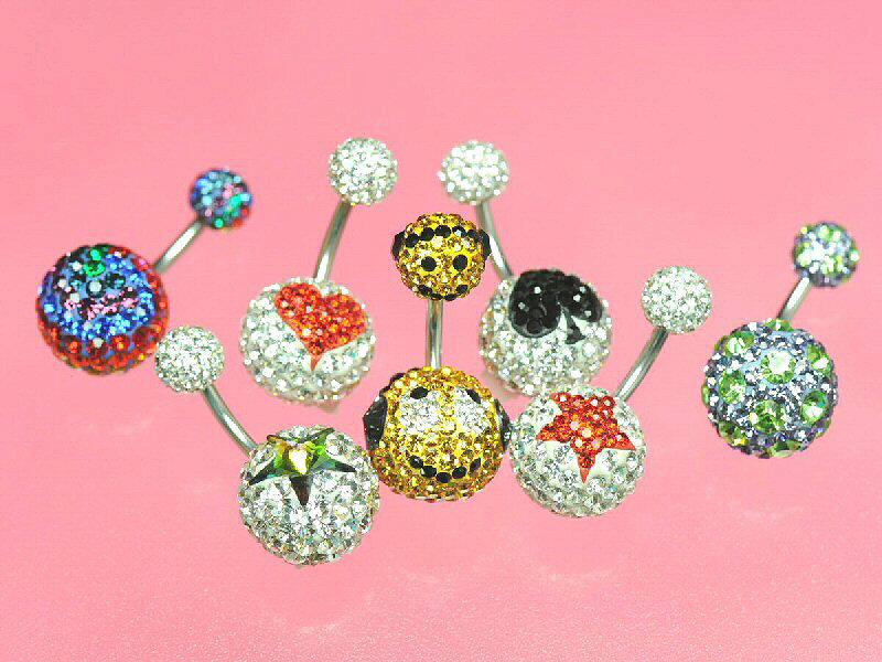 【メール便送料無料】キラキラヘソピアス クリスタルAB スター 14GA(1.6mm) ライン...