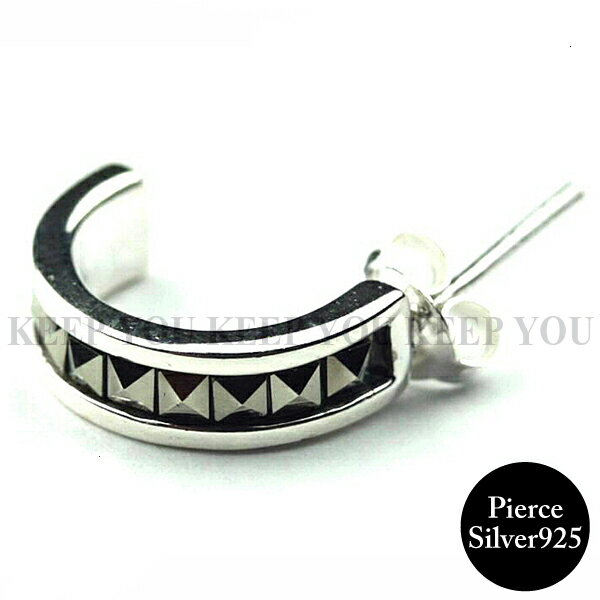 【メール便対応】 シルバー925ピアス 片耳用 ヘマタイトカラージュエル付 ハーフフープタイプ スタッド【シルバーアクセサリー チェーン リング シルバー 指輪 シルバー ピアス ペンダントトップ ブレスレット】si-00005 ┃