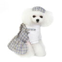 ドッグウェア 犬用ウェア ペットウェア ドレス ワンピース 帽子付き 2点セット 犬服 チェック柄 小型犬用 中型犬用 可愛い おしゃれ お散歩 ニット 綿 可...