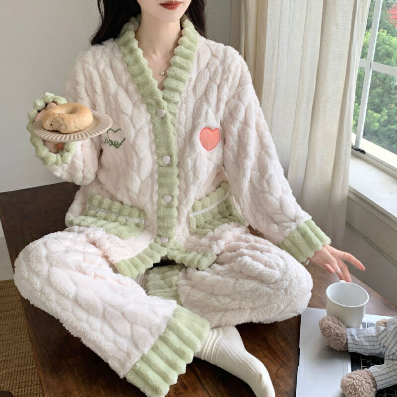 ルームウェア レディース 長袖 冬 可愛い ふんわり もこもこ ボア 防寒 保温 トップス パンツ 上下セット セットアップ 2点セット パジャマ 部屋着 ゆったり ノーカラー 前開き 起毛 ロングパンツ 伸縮性 ストレッチ 無地 ウエストゴム パイピング ギフト(4)