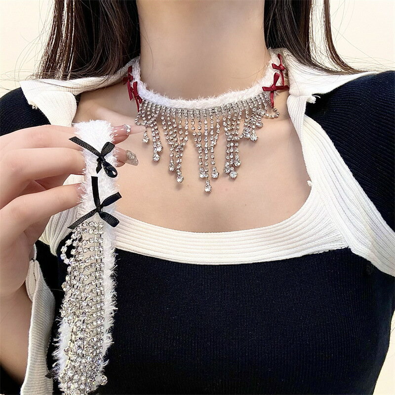 チョーカー ネックレス ファッション 蝶結び もふもふ タッセル キラキラ 地雷 原宿 クリスマス 新年 プレゼント ギフト