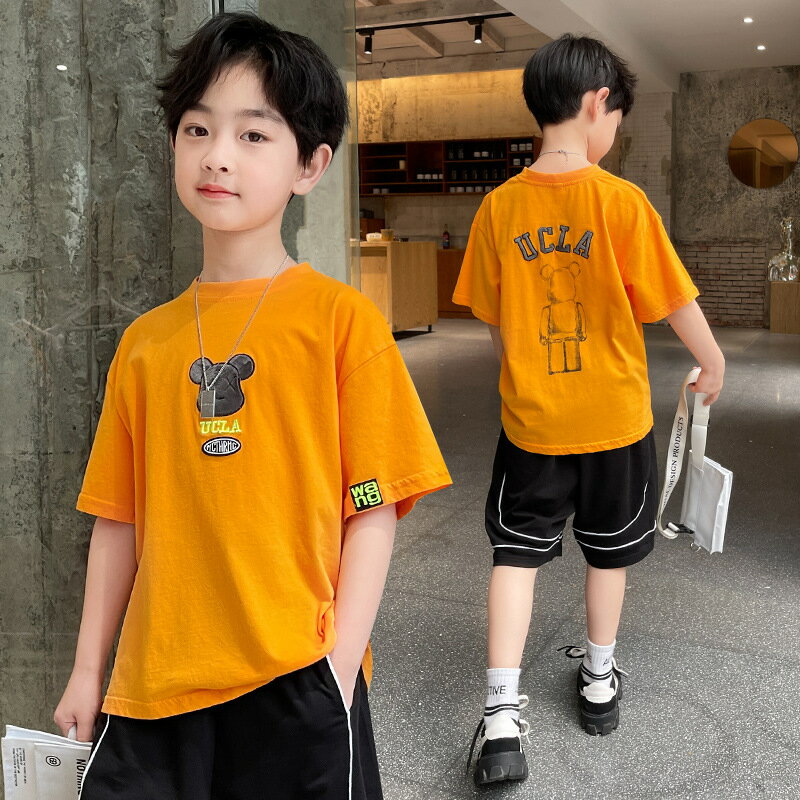 子供服 半袖 Tシャツ プリントTシャツ キッズ グレー オレンジ ベビー服 夏服 春服 男の子 女の子 半袖Tシャツ 半そで Tシャツ トップス 半袖 おしゃれ かっこいい 部屋着 旅行 新品 送料無料 120 130 140 150 160 170