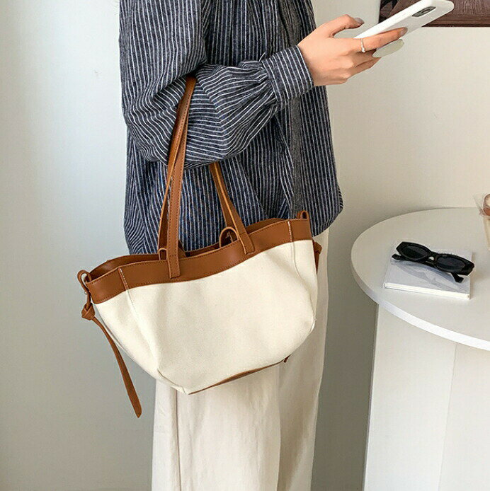 高級感 キャンバスミックス 手提げ ショルダーバッグ