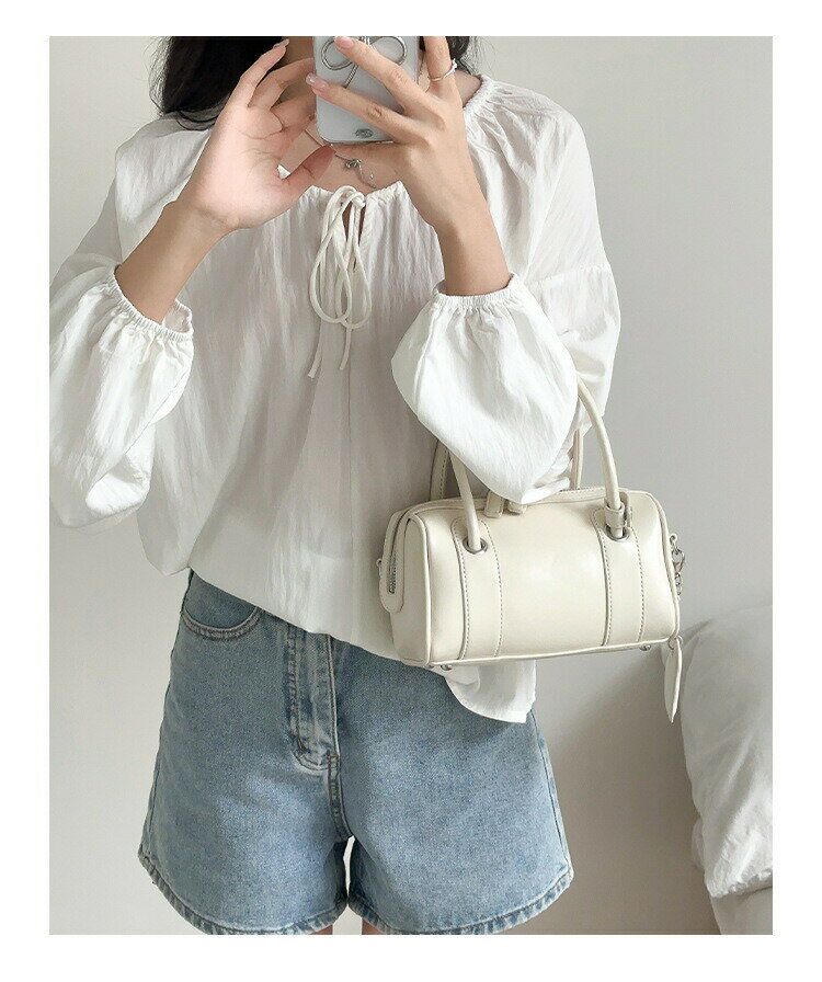 高級感 ハートチャーム 通勤 手提げボウリングバッグ(4)