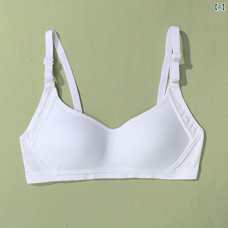 乐天商城 - ジュニア ブラジャー 少女用 小さめバスト 発育期 高校生向け 薄型 綿素材 ワイヤーなし 3/4カップ 薄模杯 後ろ三列フック 着脱式肩紐 寄せ機能 シンプル ナチュラル ホワイト ベージュ ライトグレー ブラック