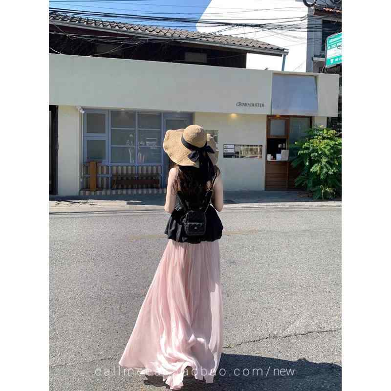 乐天商城 - 半身スカート レディース Aライン 中長丈 ポリエステル 切り替え 春夏 通勤用 気質 優雅 紫色 ピンク ブラック イエロー 伸縮ウエスト ドレープ 軽やか シルエット