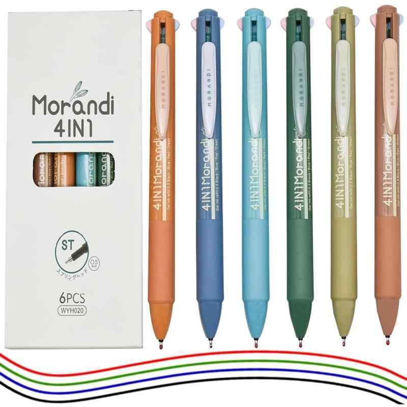 Lopenle 6本 4色ボールぺん 多色ボールペン 中性ボールペン 筆記具 かわいい ノック式 マーキング 4色..