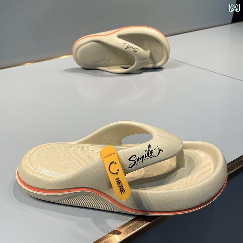 Beach Sandal - メンズ ビーチサンダル EVA素材 人字型 夏用 かかとなし 軽量 防滑 快適 耐久 露趾 固特異製法 カジュアルスタイル 砂浜用 普段使い カードゥ ホワイト ブラック 伸縮性 通気性