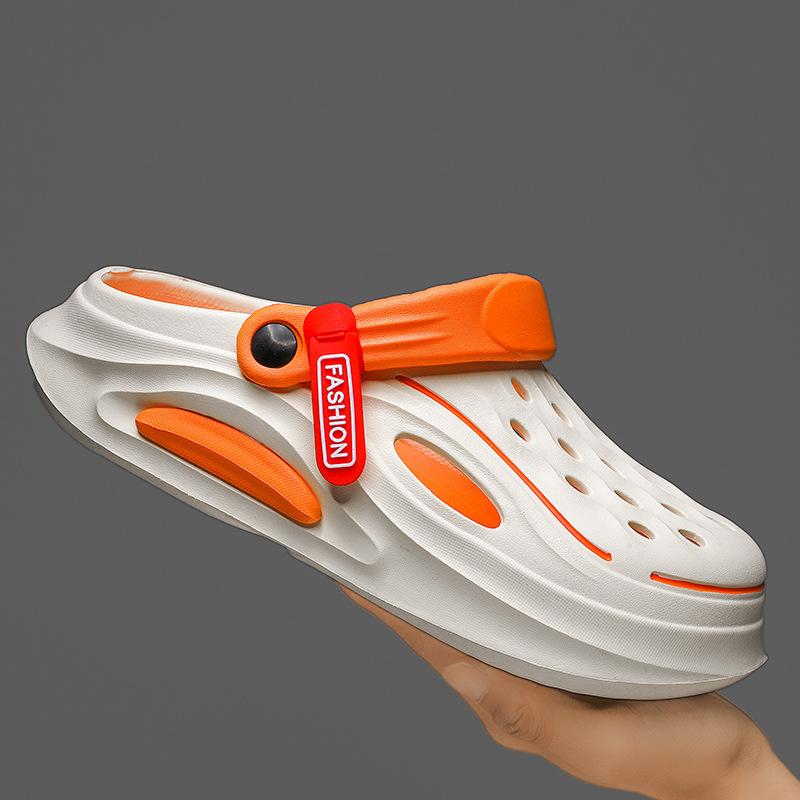 メンズ サンダル 厚底 ビーチシューズ 耐久 EVA素材 透気性 夏用 男性用 丸頭 低筒 セットオン 純色 カジュアルスタイル 白 グリーン ブラウン ブラック 厚みあり 軽量 ビッグサイズ 包頭 外履き 男女兼用