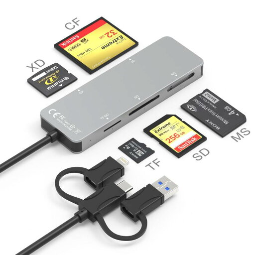 5 in 1 メモリカードリーダー、SD/TF/MS/CF/XD カードリーダー 互換性 iPhone、iPad、IOS、Andriod、マルチカードリーダー(Lightning+USB A+USB C )、CF カードリーダー、メモリースティック pr 5 in 1 メモリカードリーダー、SD/TF/MS/CF/XD カードリーダー 互換性 iPhone、iPad、IOS、Andriod、マルチカードリーダー(Lightning+USB A+USB C )、CF カードリーダー、メモリースティック pr
