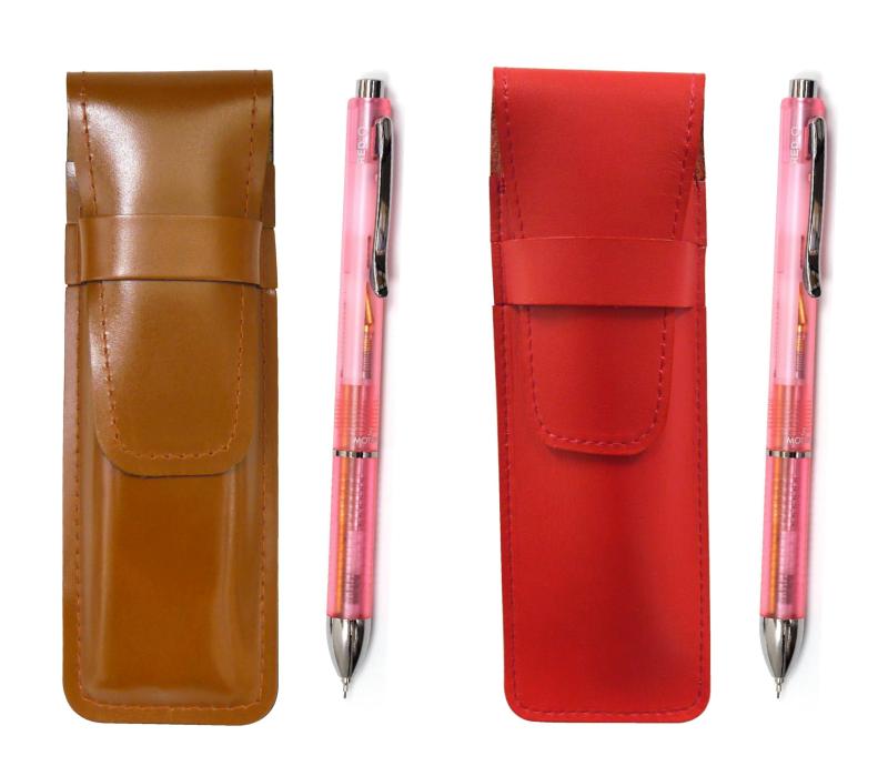 スリム牛革ペンケース赤茶セット 3メカジャパンクリア ピンク ASCR-CL3M-P