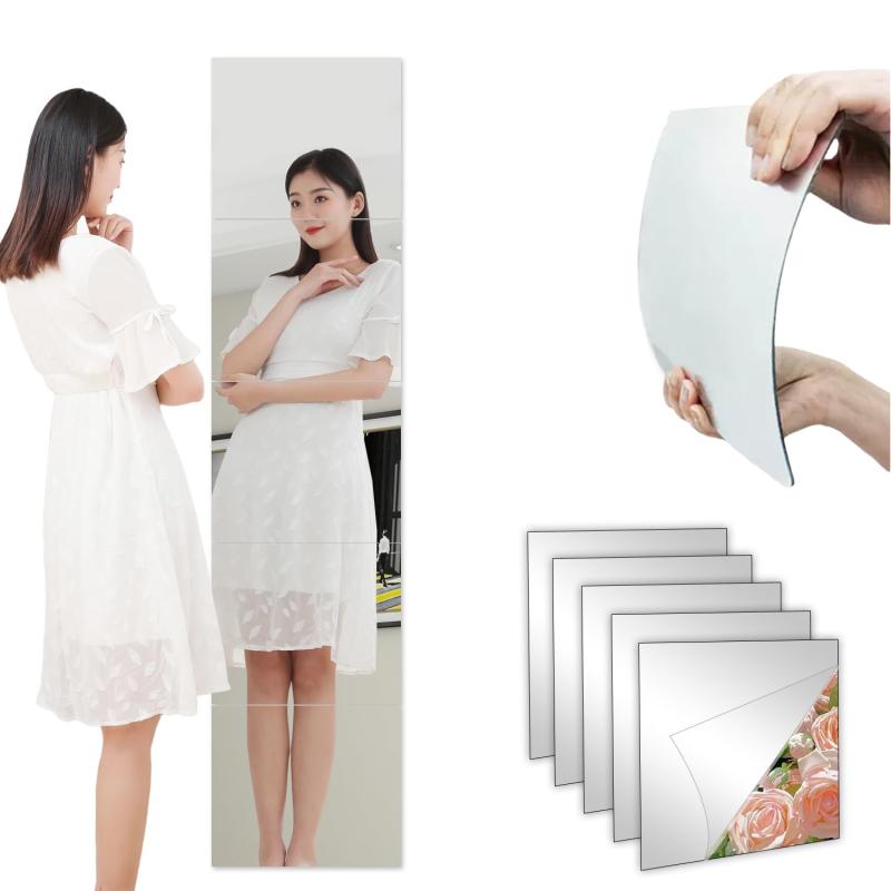 スタンドミラー 全身鏡【どこでも貼れる 割れないミラー・30x30cm・5枚セット】鏡 壁掛けミラー 姿見鏡..