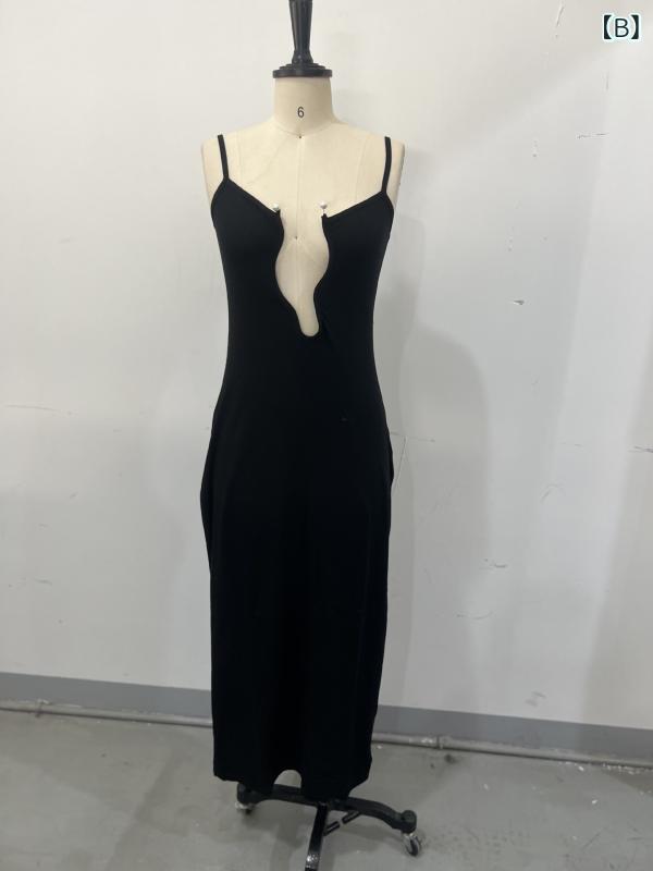 ワンピース レディース 春夏 吊り帯 無袖 長丈 ハイウエスト 波状 切り替え 無規則 百褶 純色 トレンド ストリート カジュアル 吸湿速乾 軽量 伸縮性 白色 ブラック 日常使い リゾート ビーチ コットン調 涼感 ゆったりシルエット