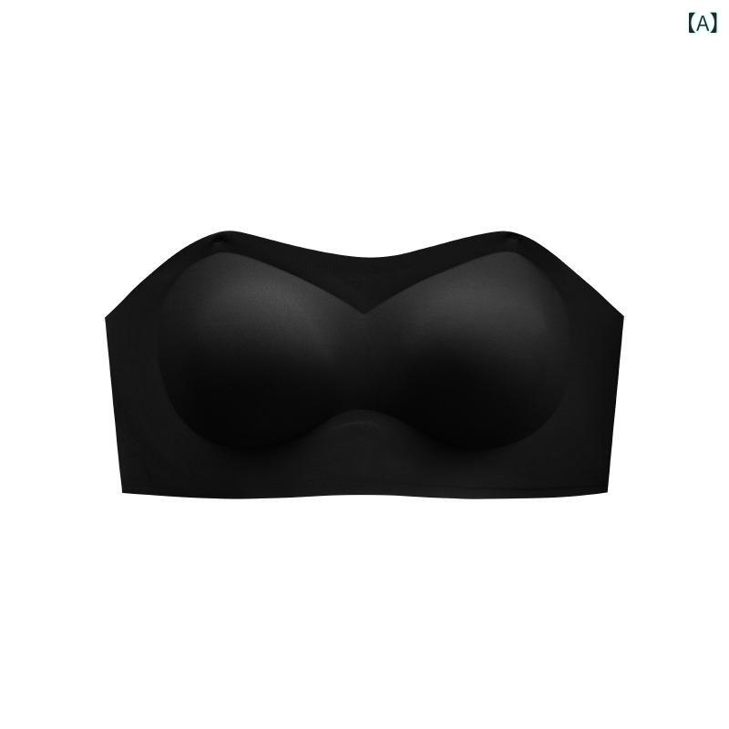 チューブトップ 女性用 無痕 ソフトサポート プッシュアップ 小胸用 厚手パッド 漫画柄 胸元カバー ナイロン素材 透気性 快適 夏向け ..