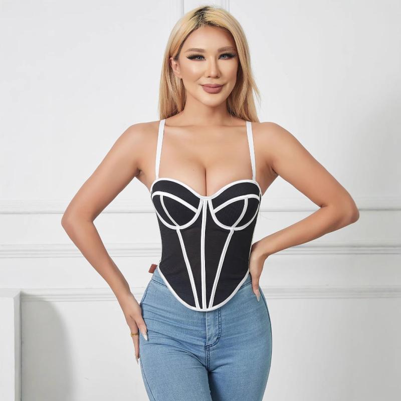 抹胸 トップス レディース 透け感 レース 網状 デザイン 魚骨 補正 ウエスト 調整 機能 美背 デザイン 透気性 吊り帯 スタイル クロッ..