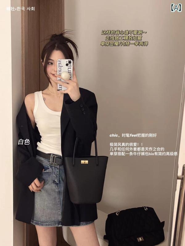 レディース トップス 女性用 夏 春夏 Uネック 基本 インナー キャミソール 螺紋 リブ 透気 吸湿速乾 接触冷感 修身 スリムフィット 遮副乳 ブラストップカバー 伸縮性 高弾力 単根肩紐 切り替