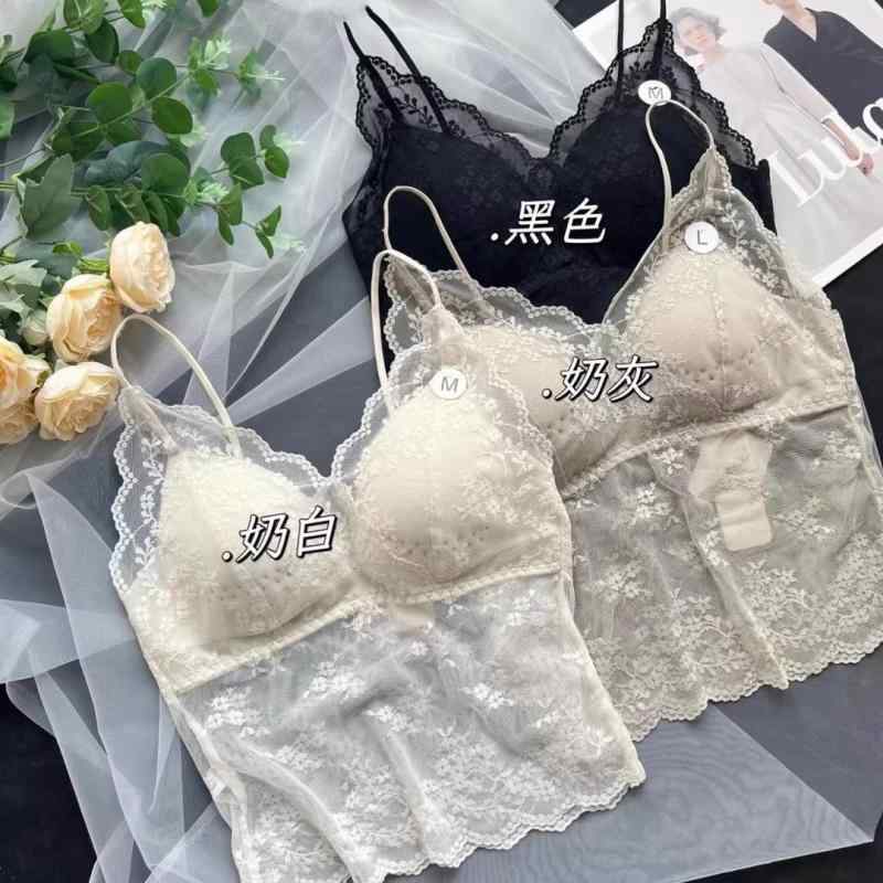 レディース 吊り下げ 背心 インナー トップス セクシー Vネック レース 花辺 ブラック ミルクホワイト グレー 接触冷感 ナイロン 厚手 伸縮性 夏 春夏 普段使い 軽量 切り替え 固定 胸パッド 無ワイヤー(4.0)