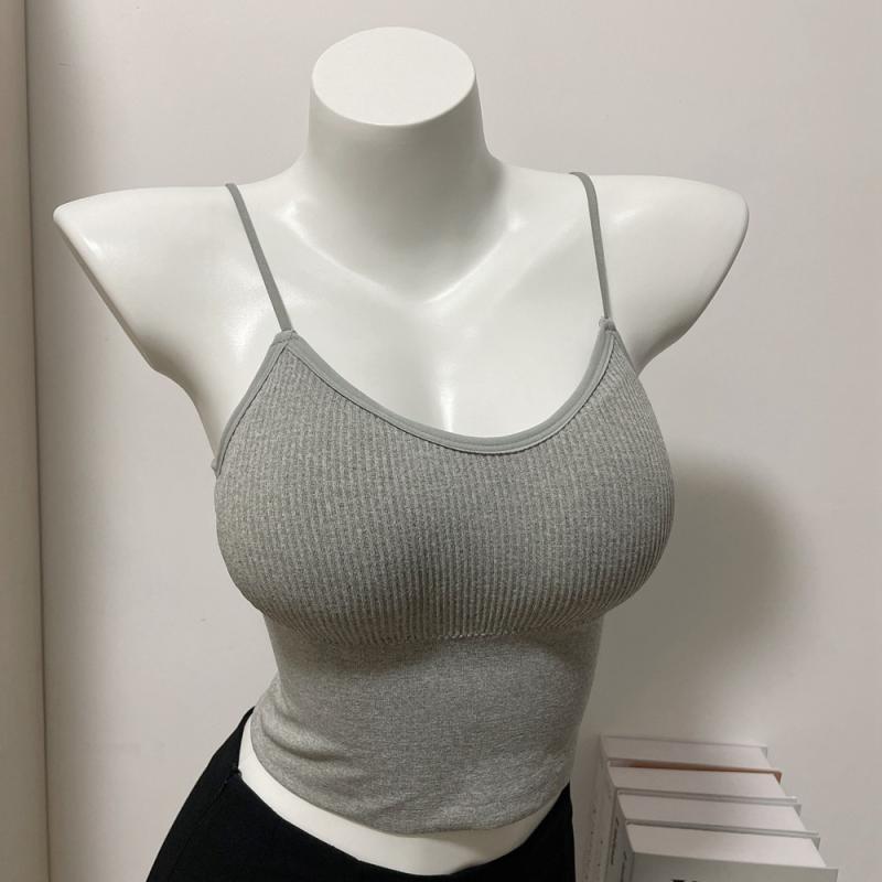 キャミソール 女性用 吊り下げ式 取り外し可能 胸パッド 綿素材 接触冷感 伸縮性 超短丈 タイトフィット セクシー レイヤード トップス ブラック ホワイト グレー 夏用 かわいい 私服 普段使い 高級感 カジュアル