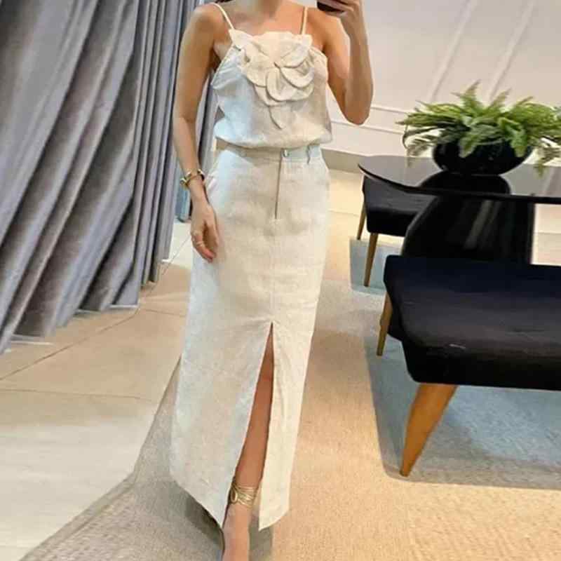 ・カラー: 杏色・サイズ展開: S、M、L、XL、XXL・スタイル: 気質通勤、优雅風、快適レジャー・商品カテゴリ: レジャーセットアップ・スカート丈: ミドルロング・流行要素: スリット・加工: エンボス・主素材: ポリエステル・主素材成分: ポリエステル95%以上・袖丈: ノースリーブ