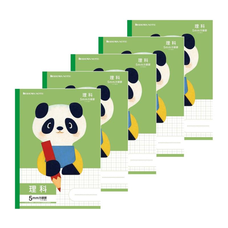 ショウワノート 学習どうぶつシリーズ 学習帳 理科 5mm方眼罫(+字リーダー入り) セミB5 5冊パック 緑 058030503*5