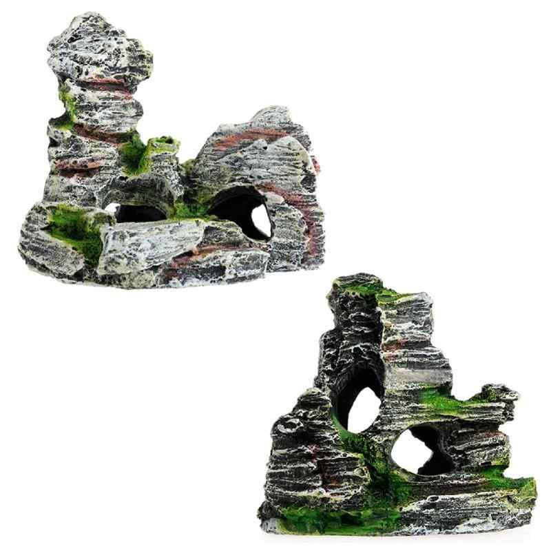 [フェアリーテール］水槽用オーナメント 岩 アクアリウム 模型 熱帯魚 隠れ家 魚 爬虫類 カメ 飾り オブジェ 装飾 (2種セット)