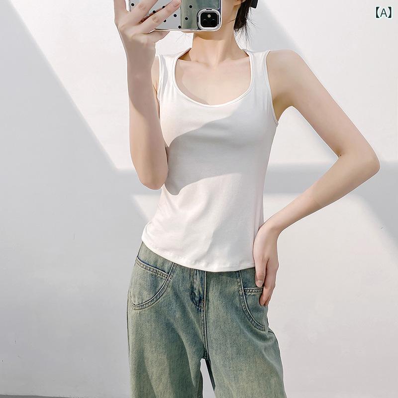 Rakuten - キャミソール 女性用 トップス インナー 外し 肩紐付き 胸パッド一体 シルク混 接触冷感 抗菌 銀イオン デザイン 美しい背中 ゆったりシルエット 普通丈 純色 春夏 白色 ブラック ワインレッド 中弾性 清新 かわいい スタイル 通勤 普段使い 軽量