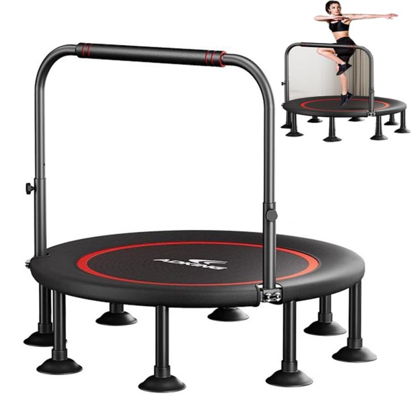 トランポリン 室内 八本足【全鋼構造 静音設計 高弾力 手すり付き】 子供大人兼用 手すり3段階調節 トレーニング エクササイズ あそび 家庭用 耐荷重150kg 折りたたみ式 収納便利 組み立て簡