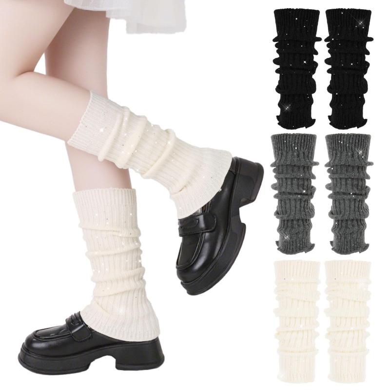 [girldate] レッグウォーマー レディース 3色セット ルーズソックス ニットオーバーニー ロングソックス 伸縮性 足首保護 冷え対策 フリーサイズ 通年 通気性