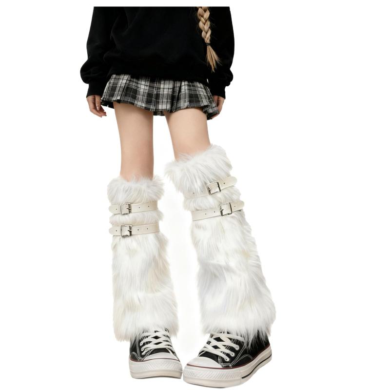 [ZTFT] レッグウォーマー ファー ルーズそっくす ルーズソックス 白 保温性と快適な着用感 冬の防寒対策に最適 Y2Kスタイル ファッションやダンス衣装に最適 (40cm)